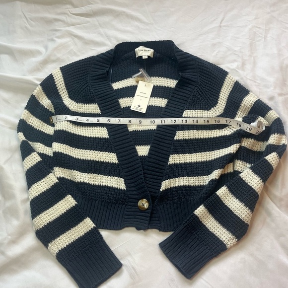 Pink Rose Blue and White Striped Cardigan Sweater - Picture 6 of 9